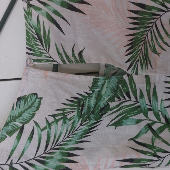 100% Linen leaf print shift dress - Picture 2 of 5